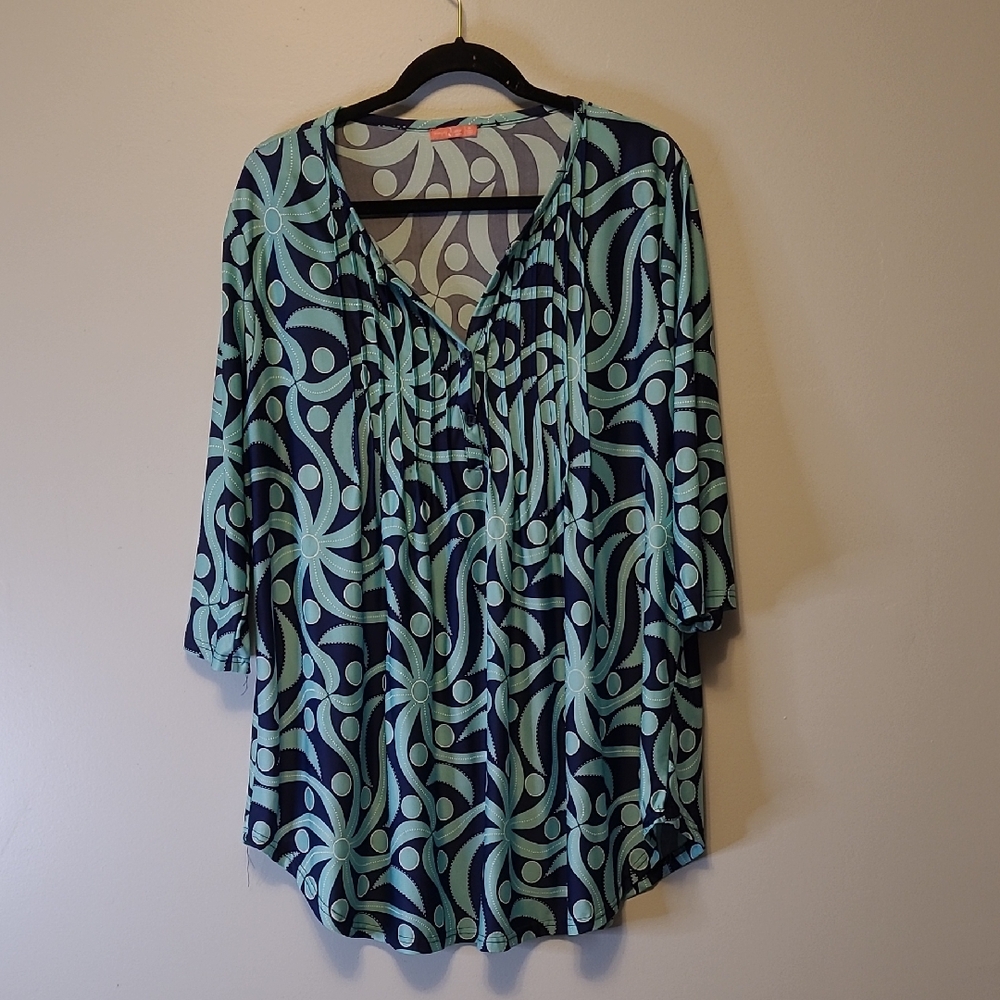 Stylish Blue and Green Patterned Women's Top By Simply Astet